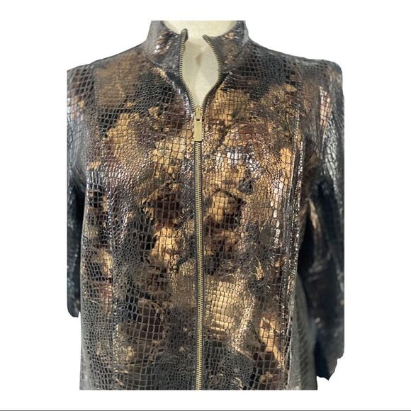 Reversible Faux Black Leather Moto & Animal Print Lightweight Jacket - Picture 8 of 10